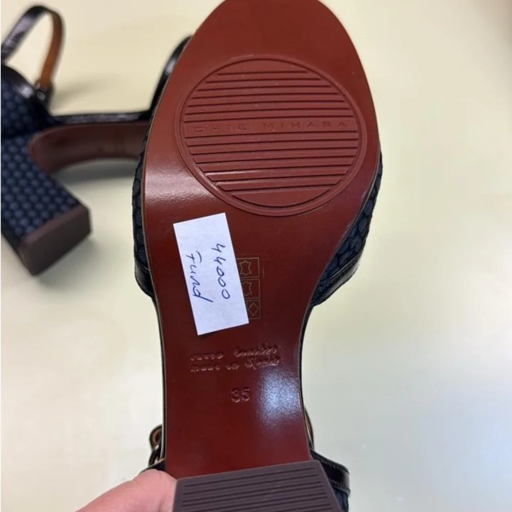 Chie Mihara Navy Polka Dot Mary Jane Block Heels - Picture 5 of 5